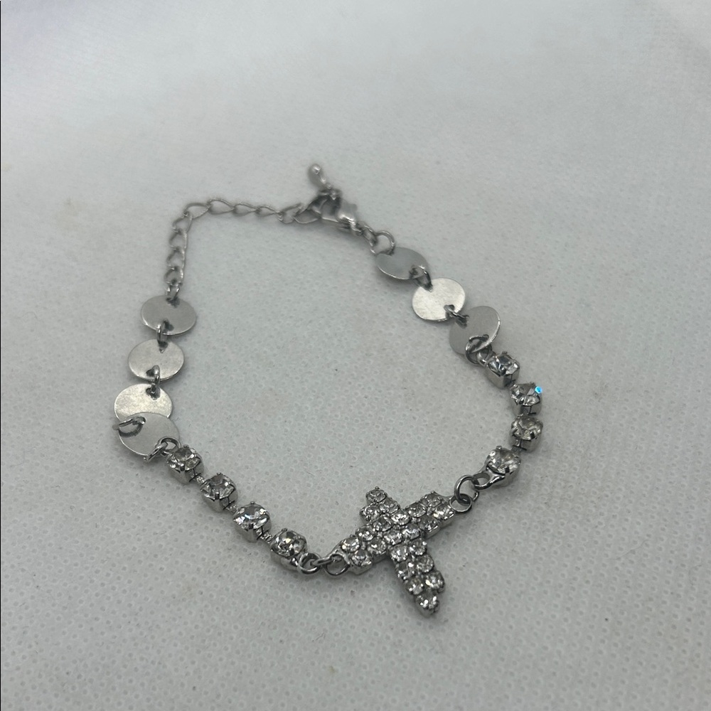 Silver Cross Bracelet with Crystal Accents